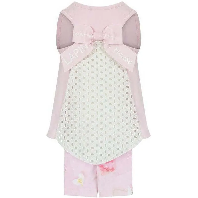 Girls Pink Cotton Floral Cycling Shorts Set