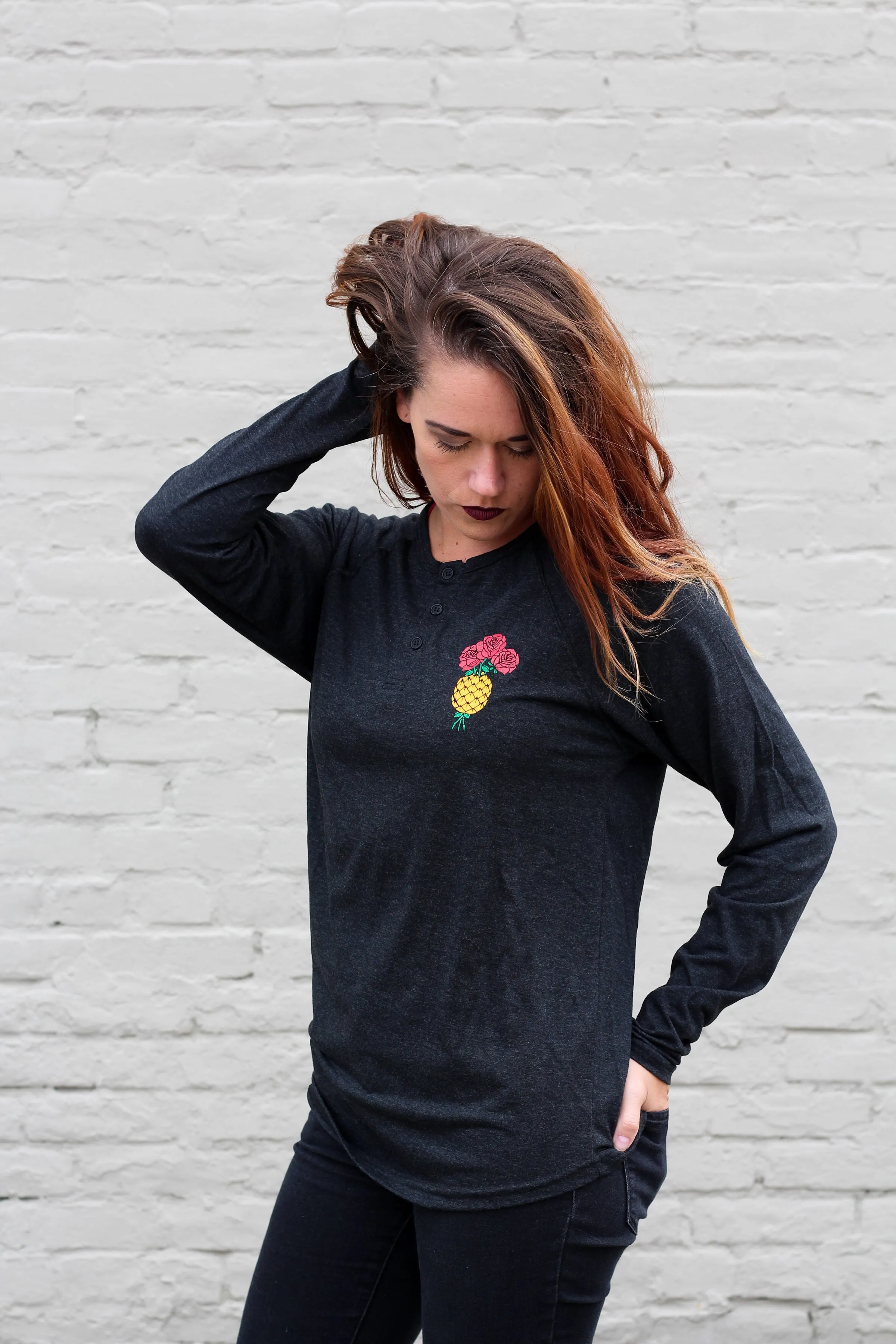 Good Vibes Henley - Charcoal