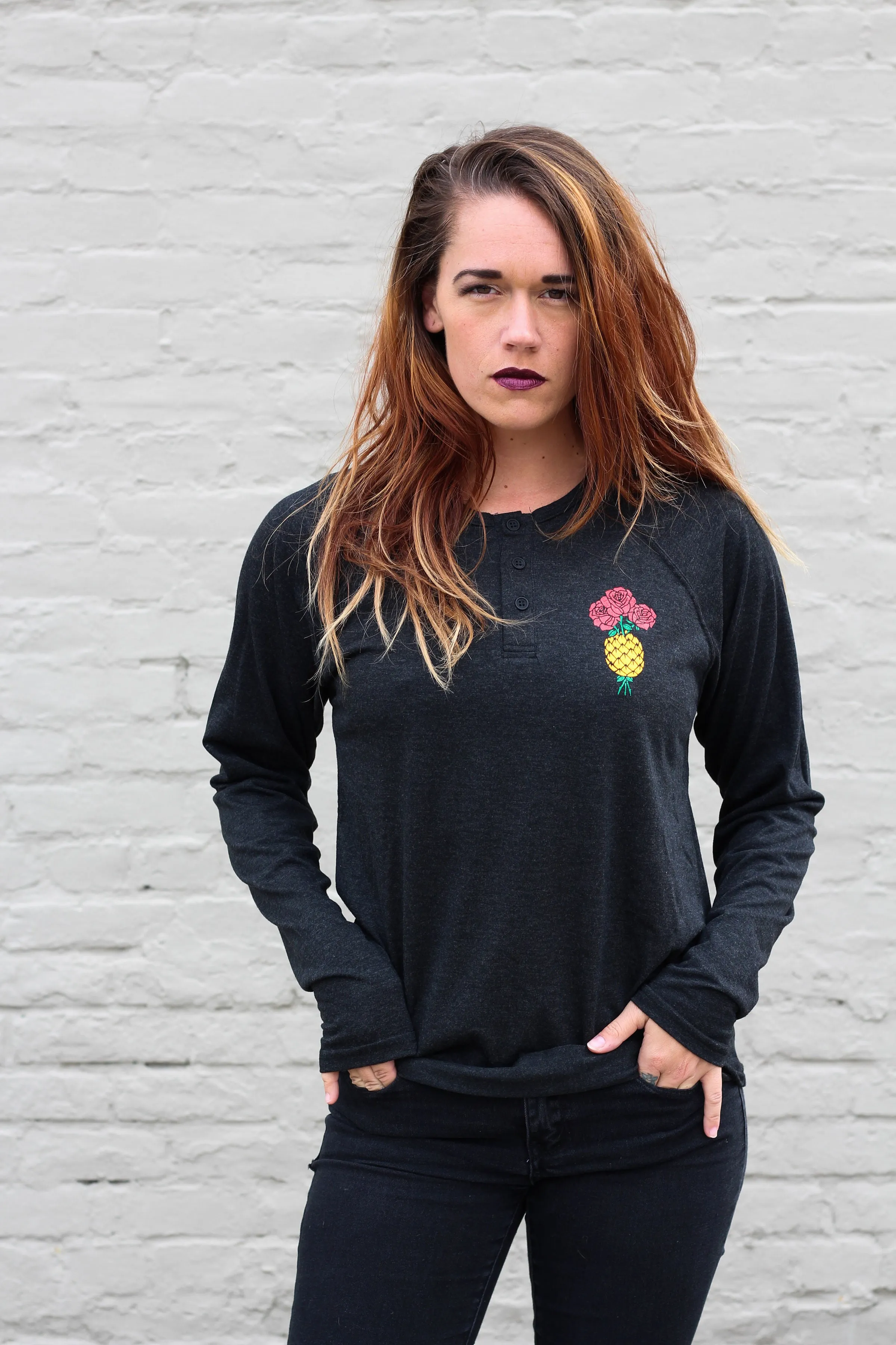 Good Vibes Henley - Charcoal