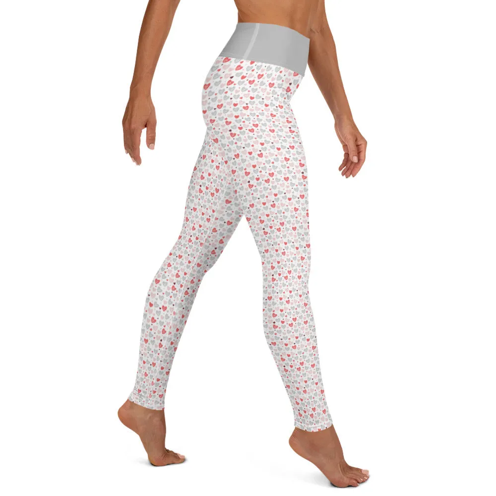 Gray and Pink Candy Hearts - Yoga Leggings