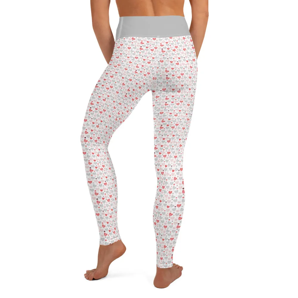 Gray and Pink Candy Hearts - Yoga Leggings