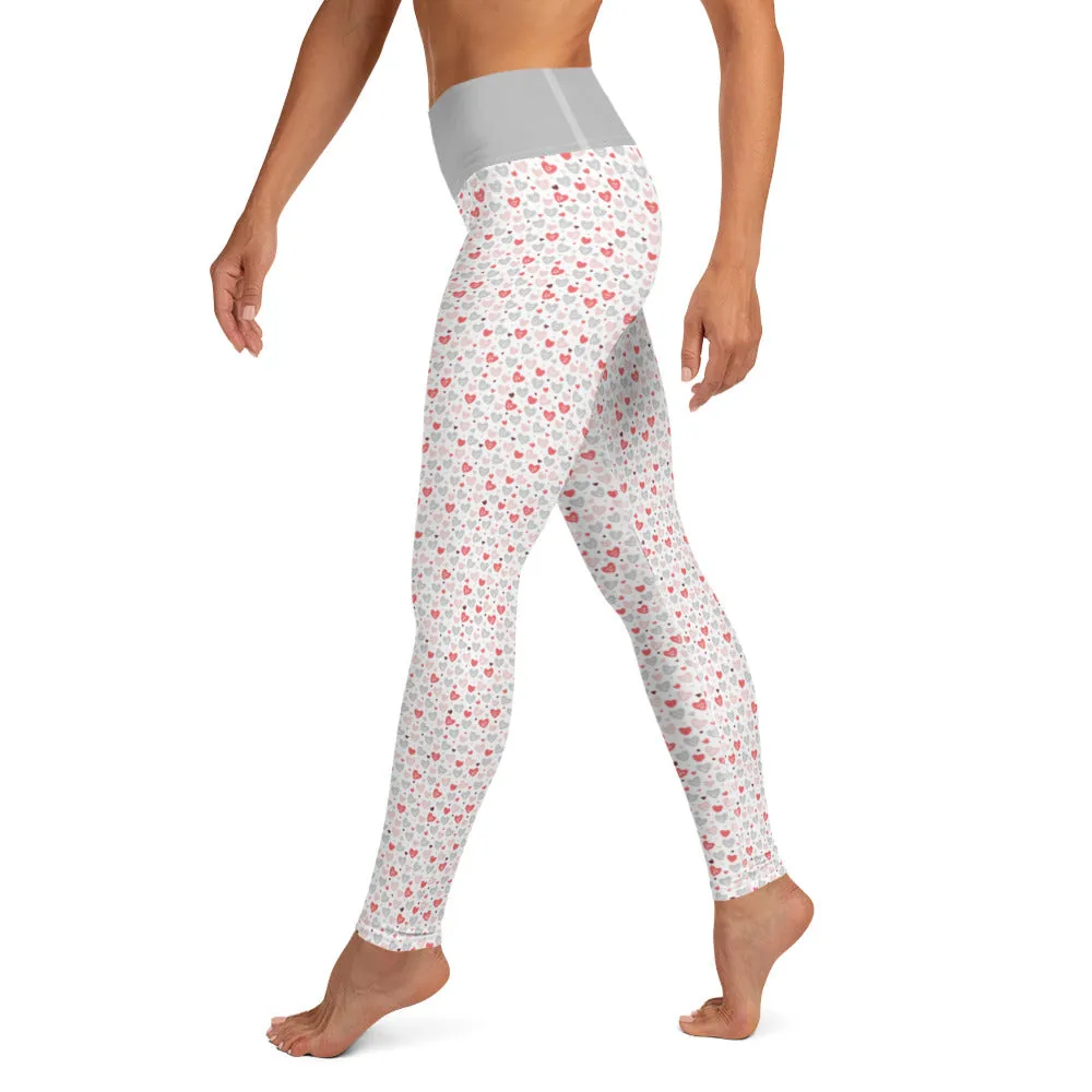 Gray and Pink Candy Hearts - Yoga Leggings