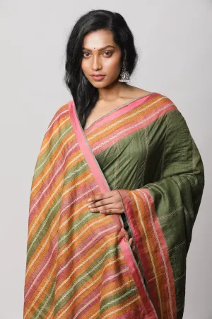 Green Tussar Kantha Saree