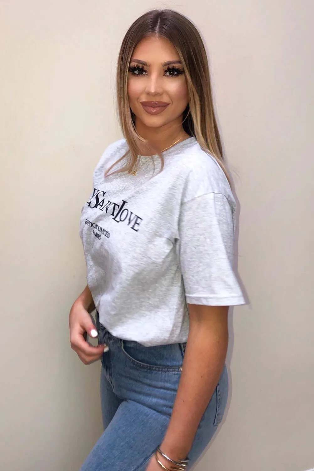 Grey Saint West Love Slogan T-shirt