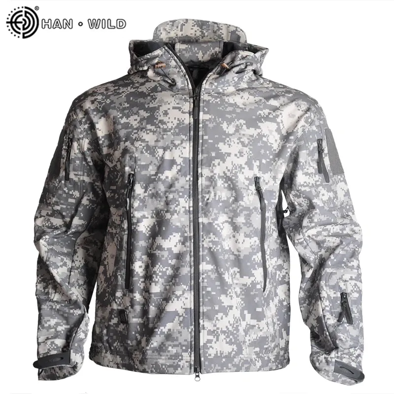 HAN WILD Hunting Jackets Soft Tactical Jacket Man Combat Waterproof Fleece Men Clothing Coat Windbreakers 5XL