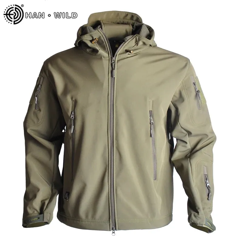 HAN WILD Hunting Jackets Soft Tactical Jacket Man Combat Waterproof Fleece Men Clothing Coat Windbreakers 5XL