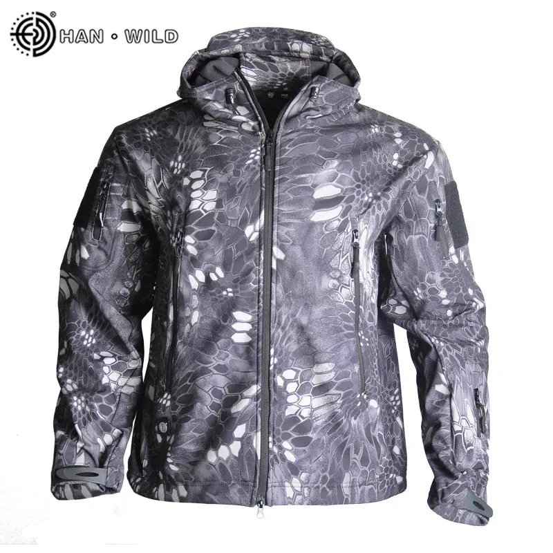 HAN WILD Hunting Jackets Soft Tactical Jacket Man Combat Waterproof Fleece Men Clothing Coat Windbreakers 5XL