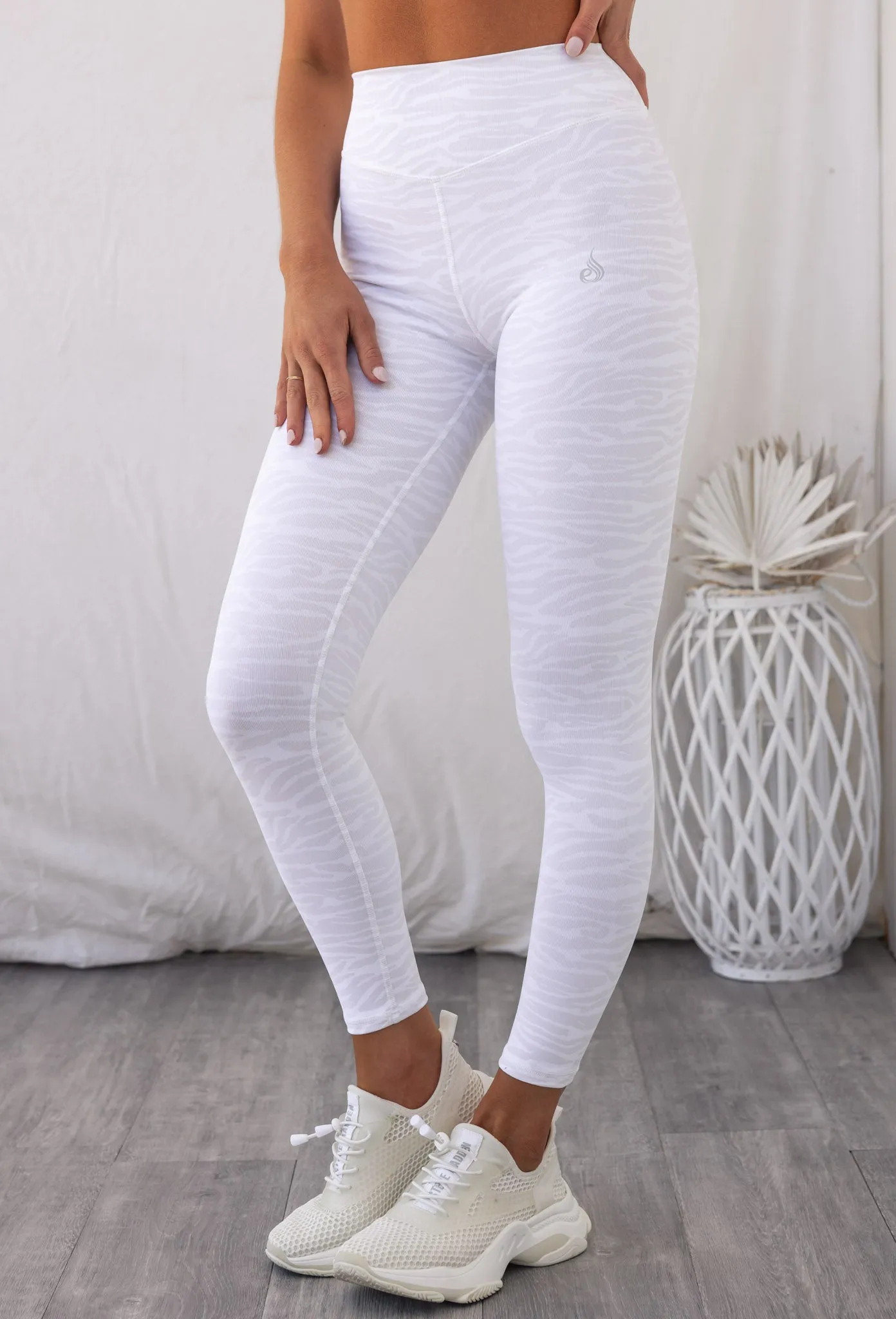 High Waist Leggings - White Zebra