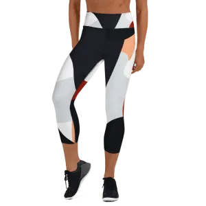 High Waisted Capri Leggings Abstract Print