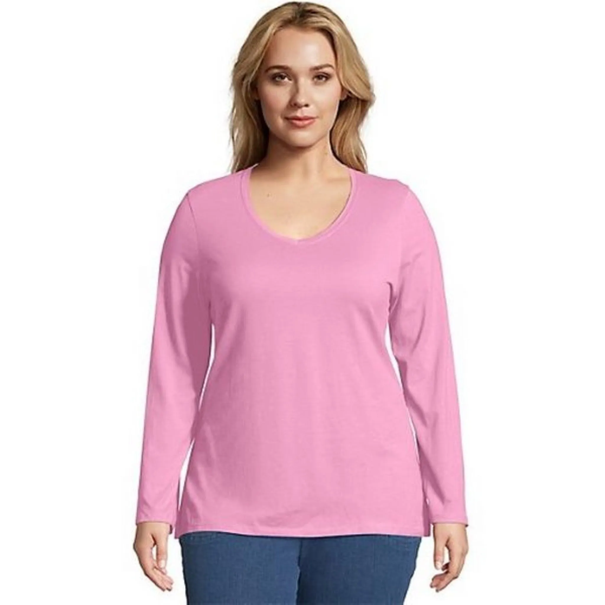 JUST MY SIZE Women's Plus Size Vneck Long Sleeve Tee