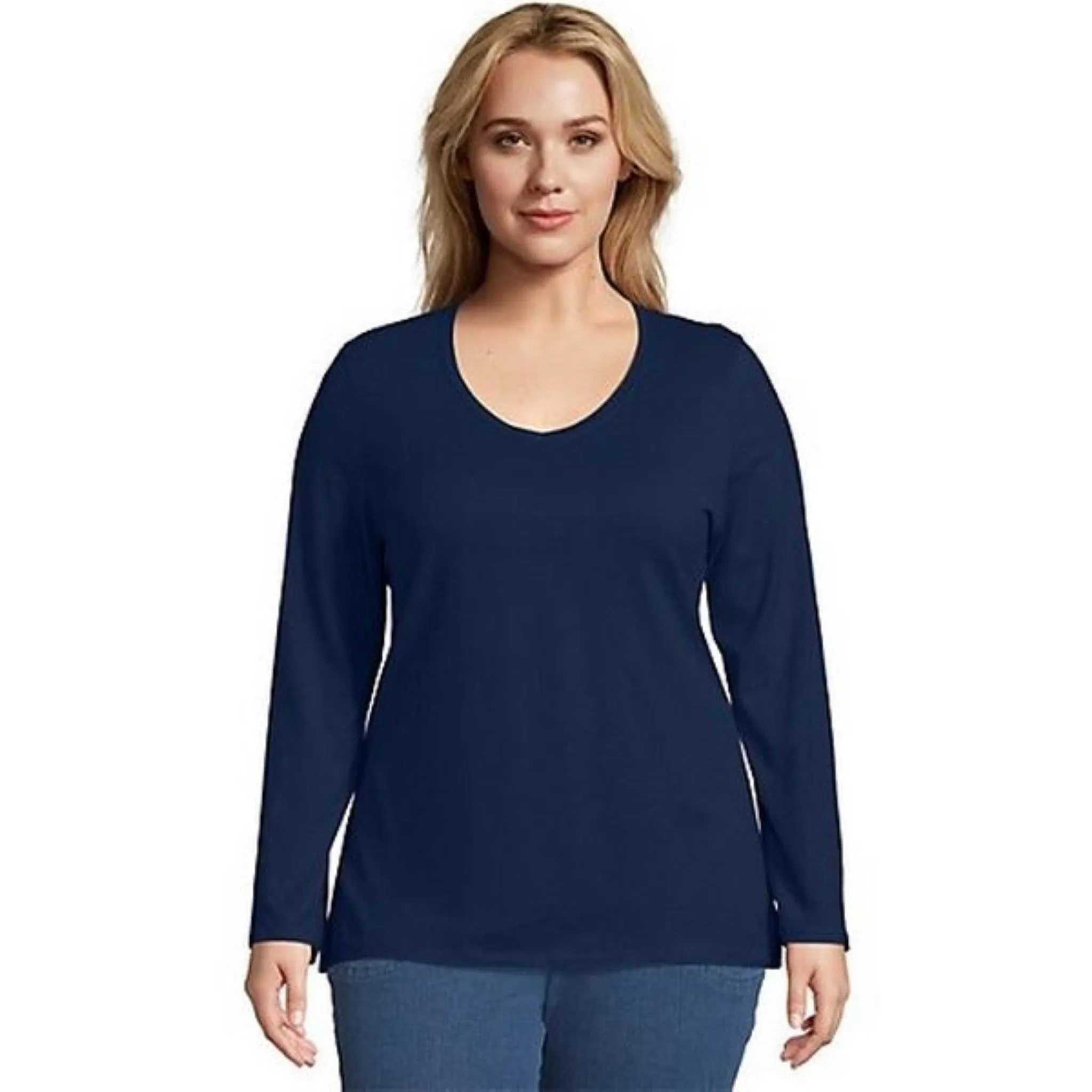 JUST MY SIZE Women's Plus Size Vneck Long Sleeve Tee