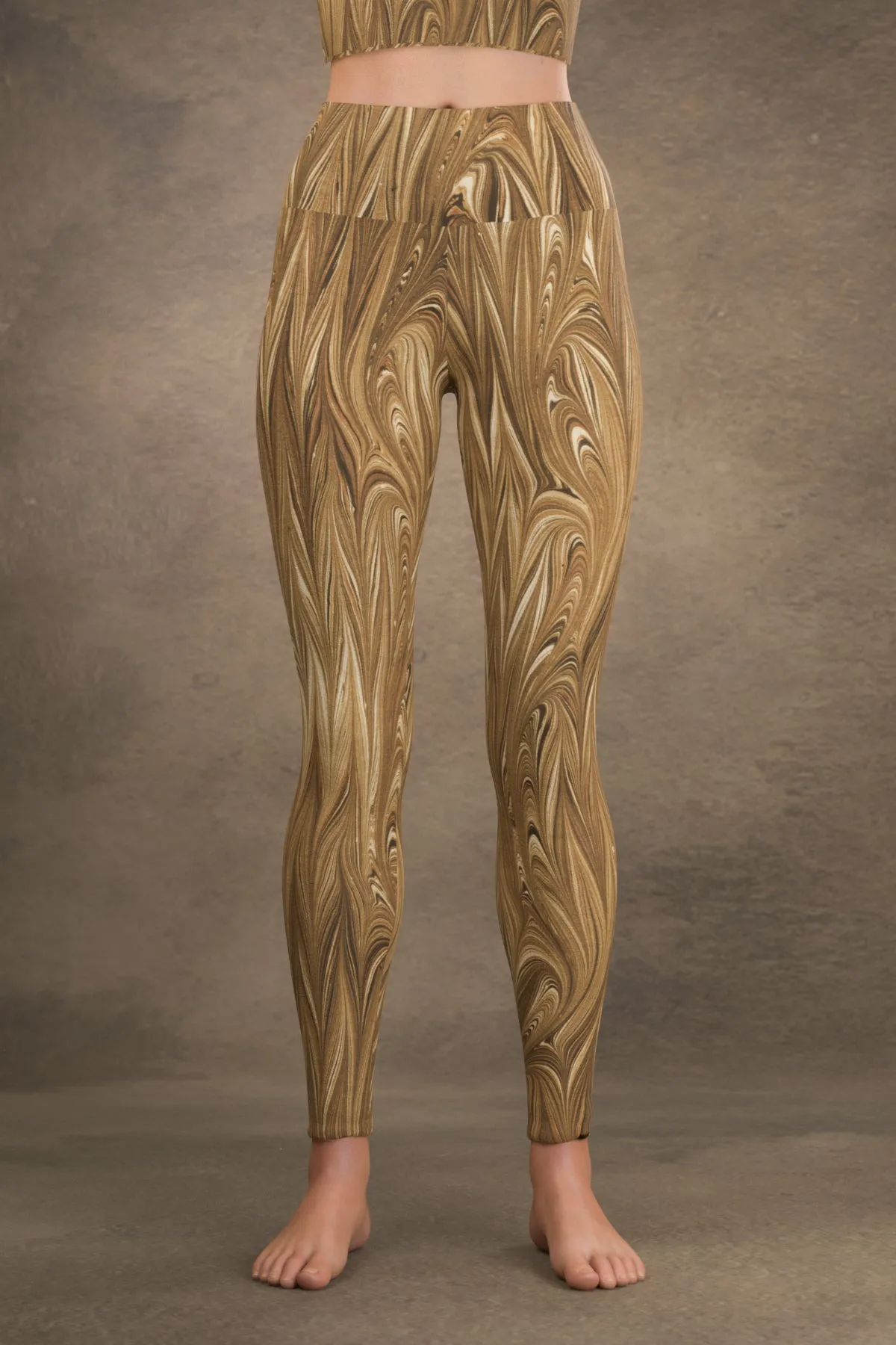 Marbled Twill Yoga Leggings: Sepia