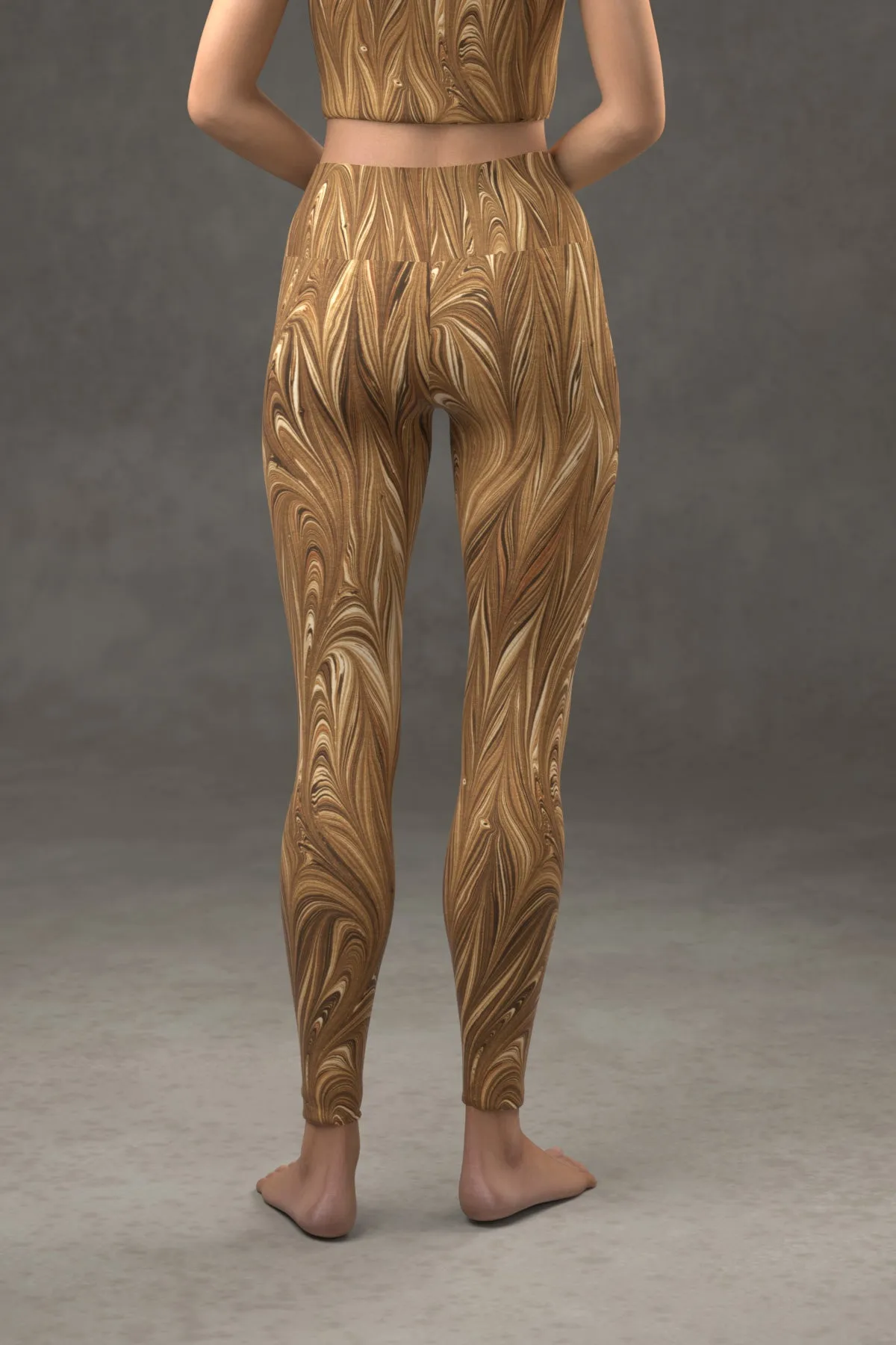 Marbled Twill Yoga Leggings: Sepia