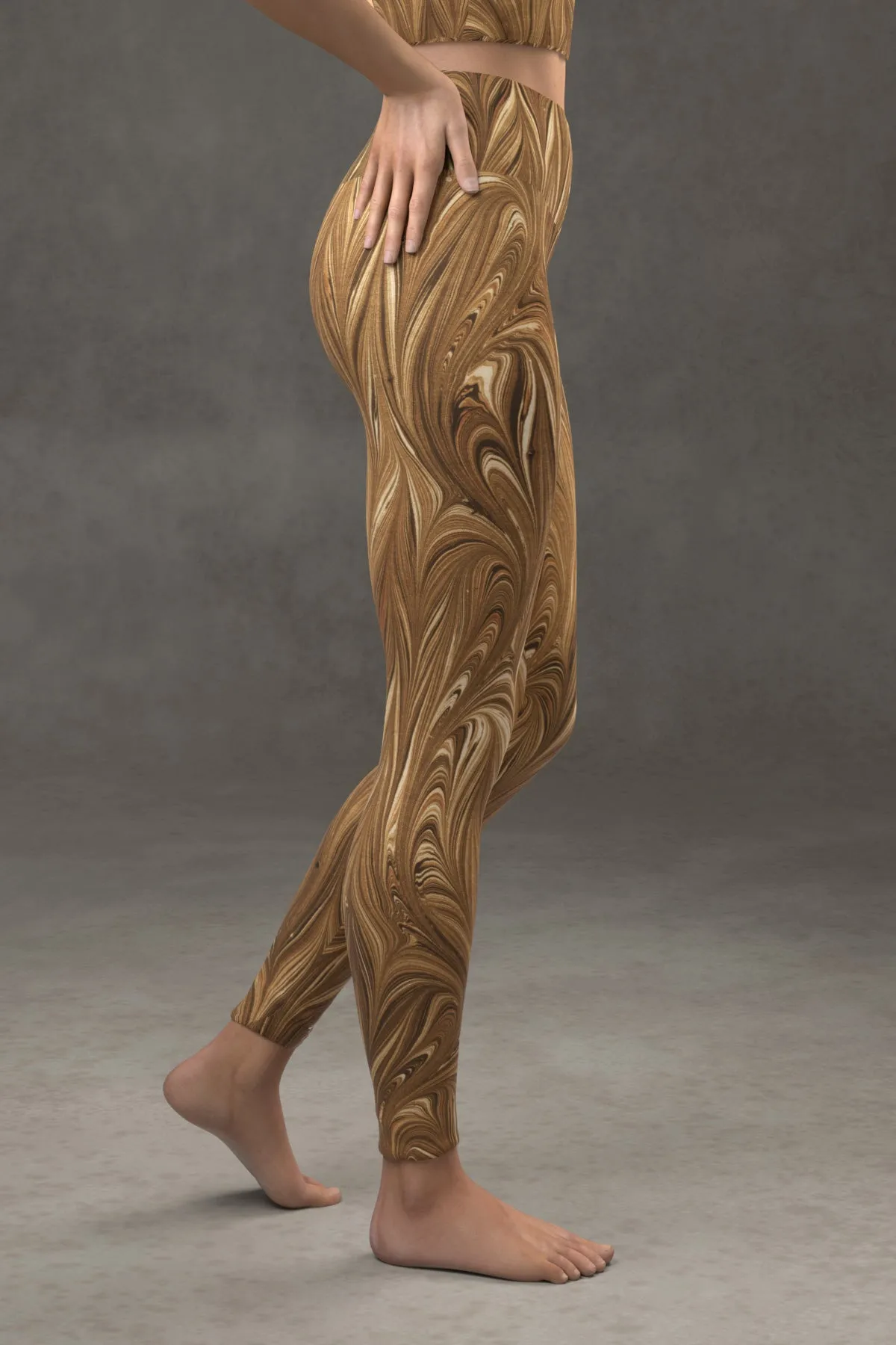 Marbled Twill Yoga Leggings: Sepia