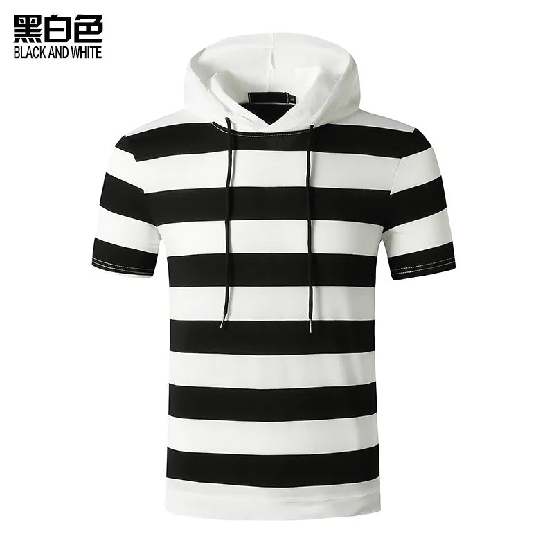 Men's Muscle Workout Hooded Sports Short Sleeves T-shirt