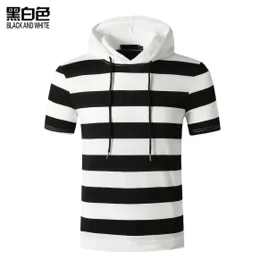 Men's Muscle Workout Hooded Sports Short Sleeves T-shirt