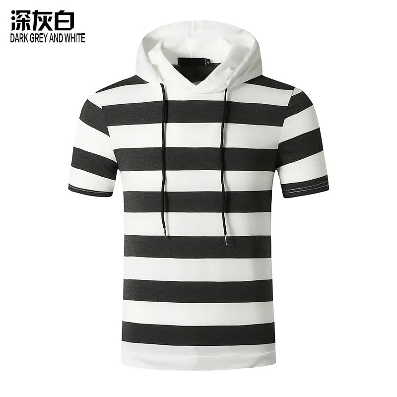 Men's Muscle Workout Hooded Sports Short Sleeves T-shirt