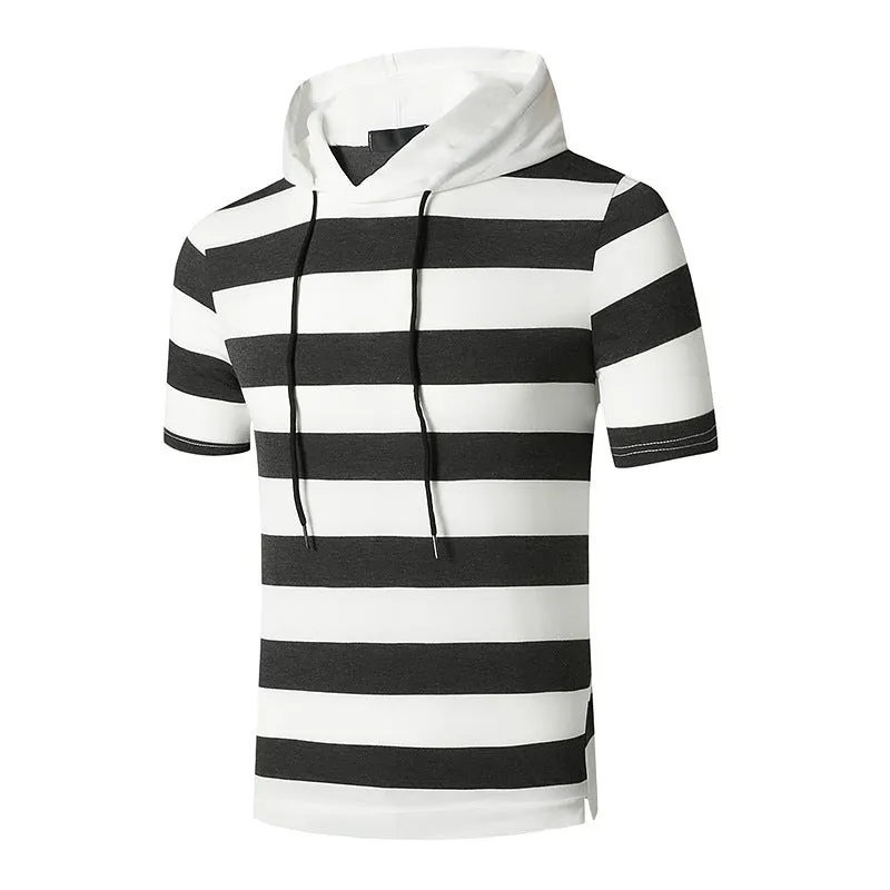 Men's Muscle Workout Hooded Sports Short Sleeves T-shirt