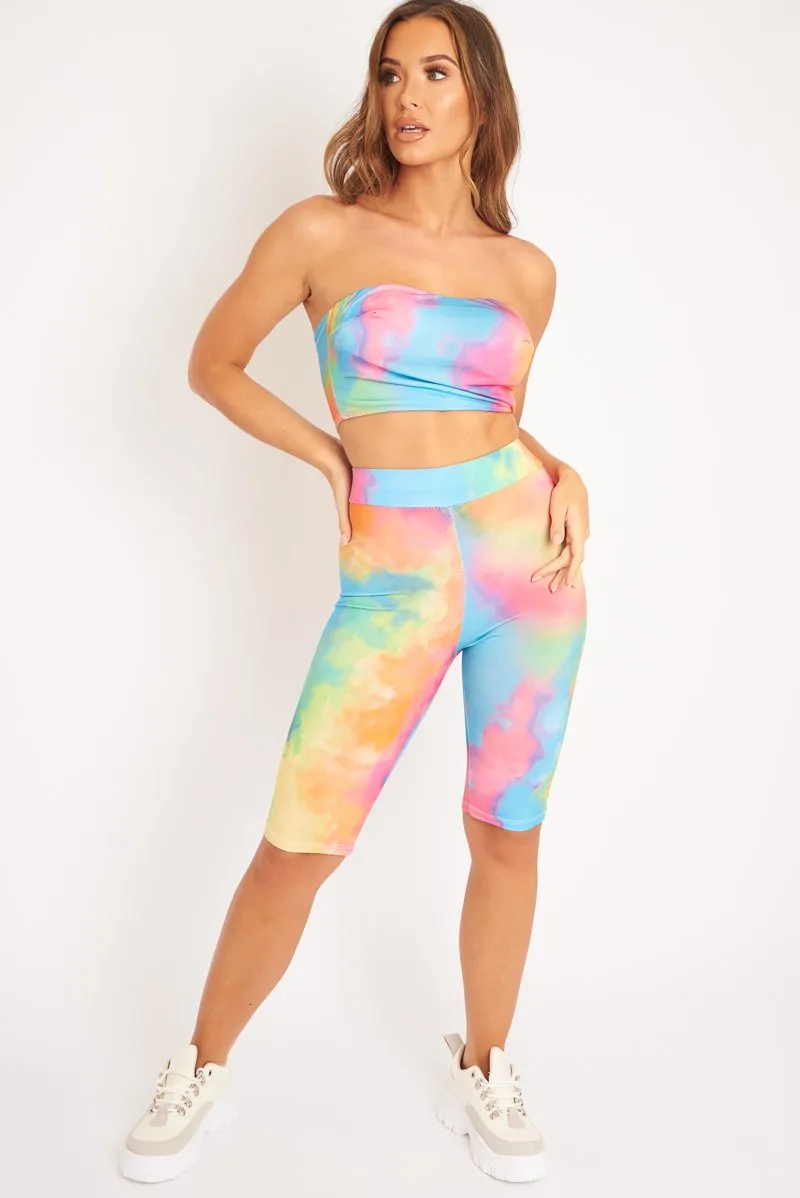 Multi Coloured Tie Dye Cropped Top and Cycling Shorts Co-ord - Dianna