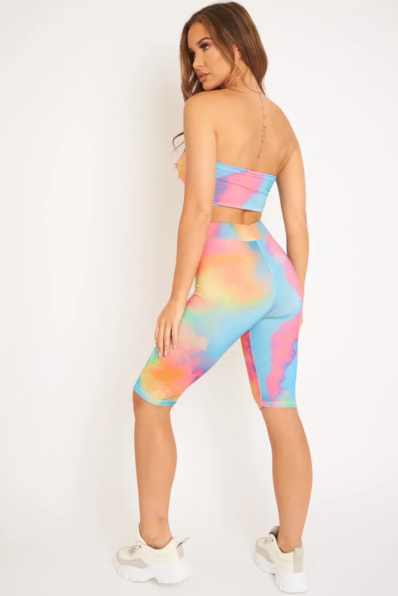 Multi Coloured Tie Dye Cropped Top and Cycling Shorts Co-ord - Dianna