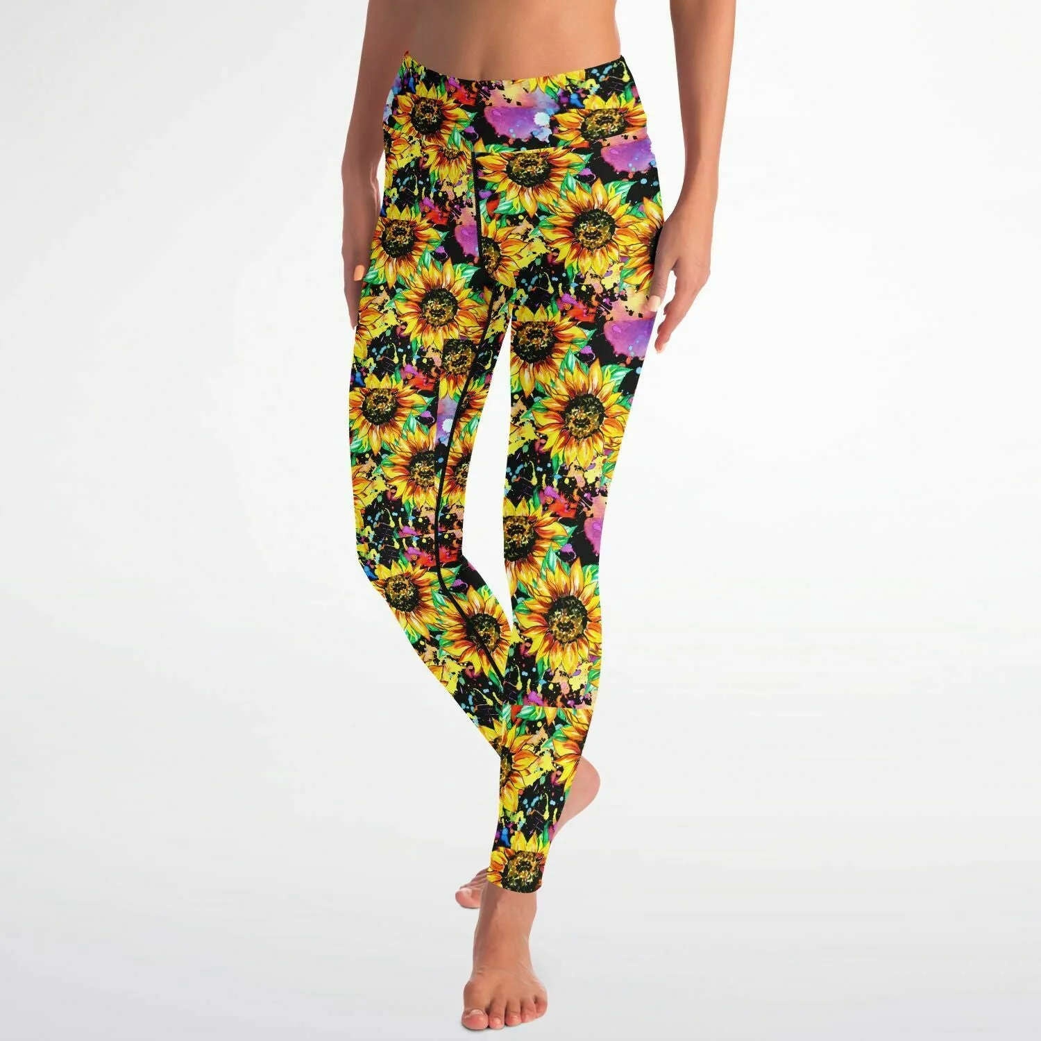 Neon Sunflower Leggings Paint Splatter