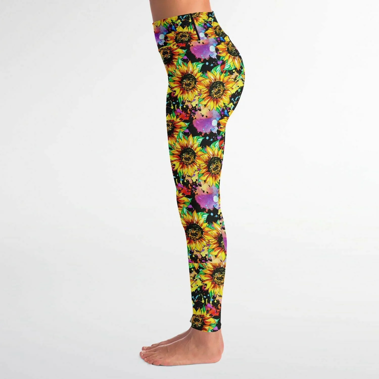 Neon Sunflower Leggings Paint Splatter