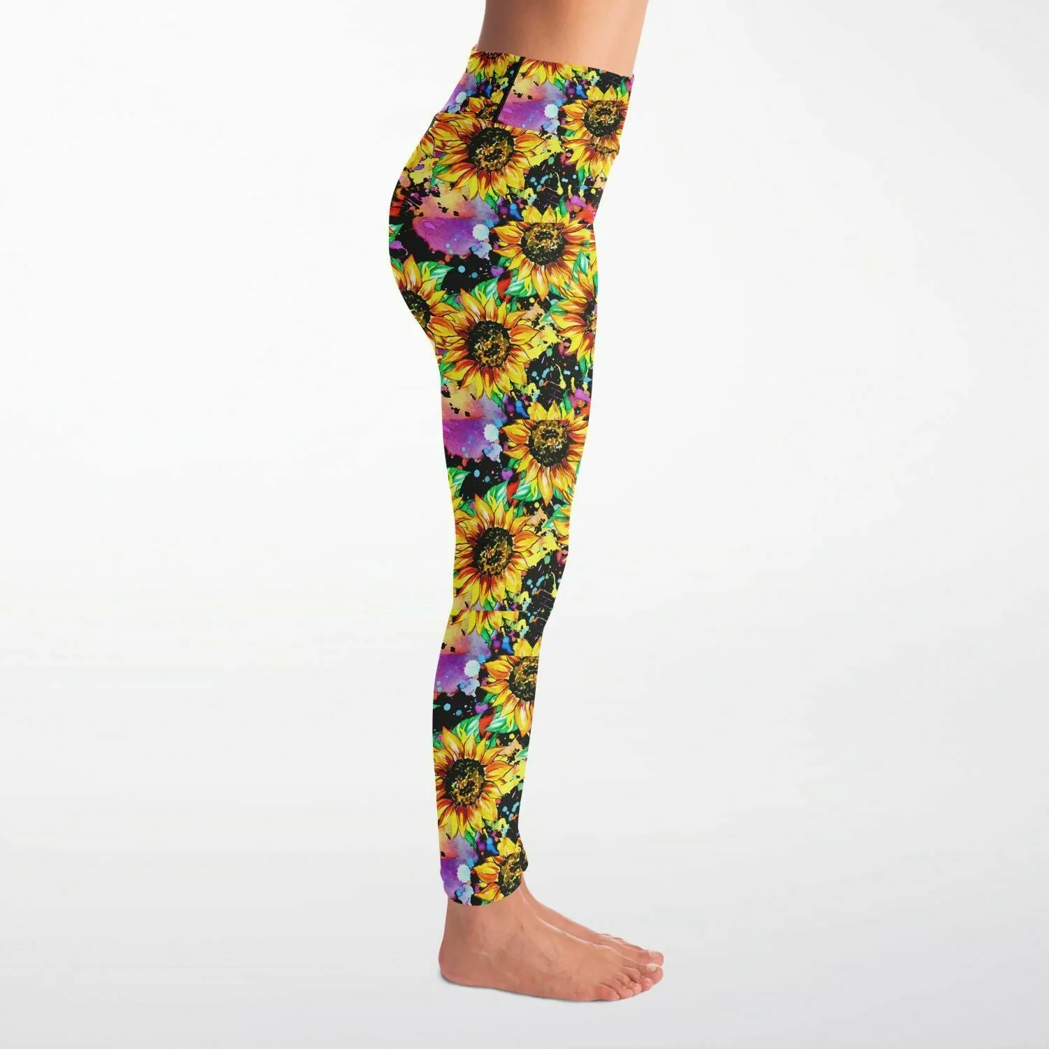 Neon Sunflower Leggings Paint Splatter