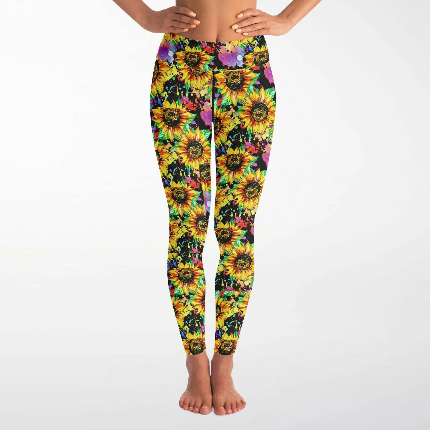 Neon Sunflower Leggings Paint Splatter
