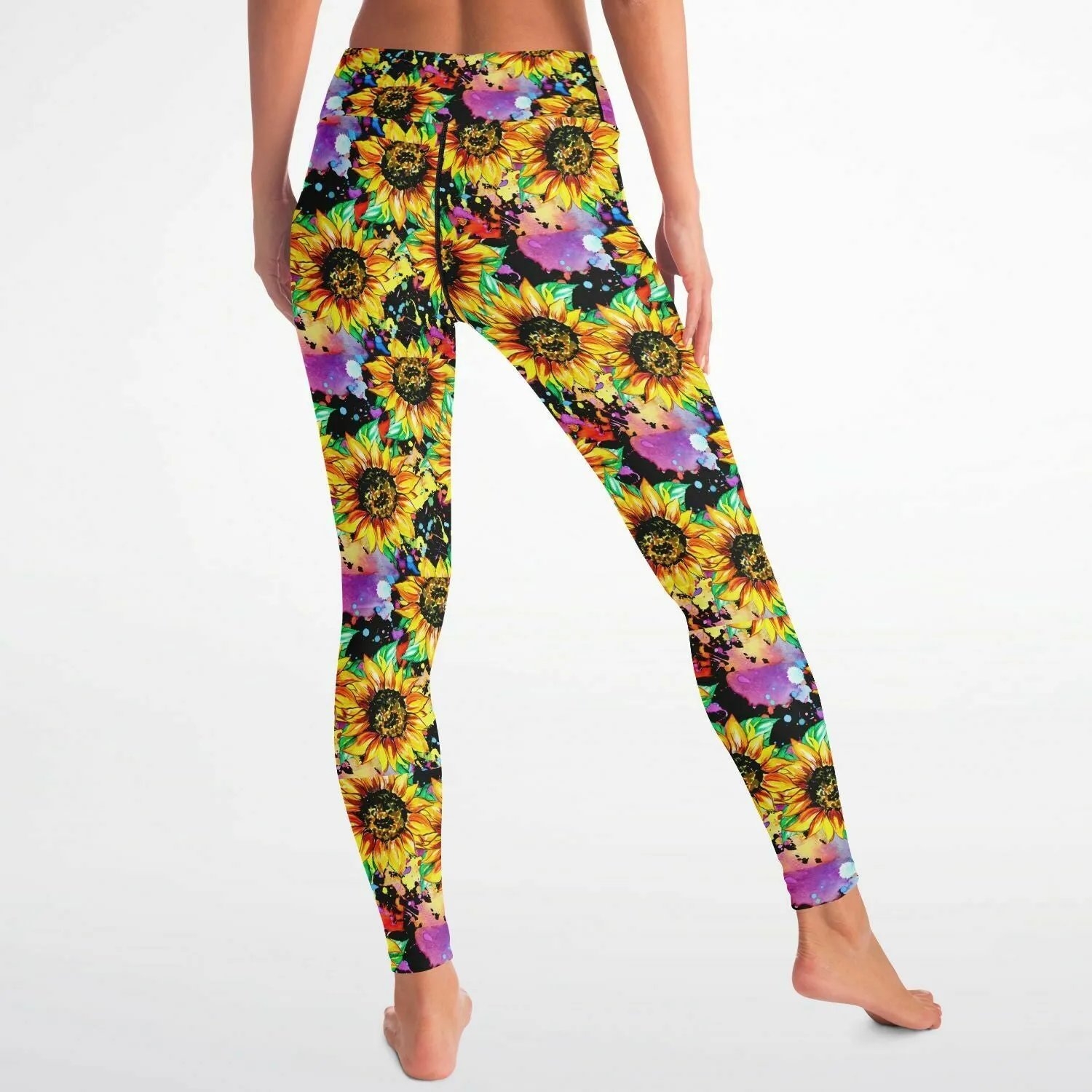 Neon Sunflower Leggings Paint Splatter