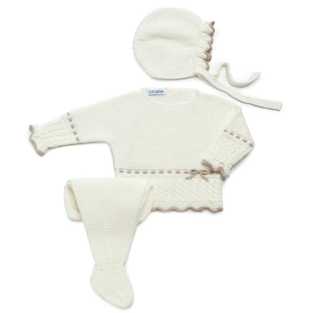 New In Juliana Unisex Cream Knitted 3 Piece Set