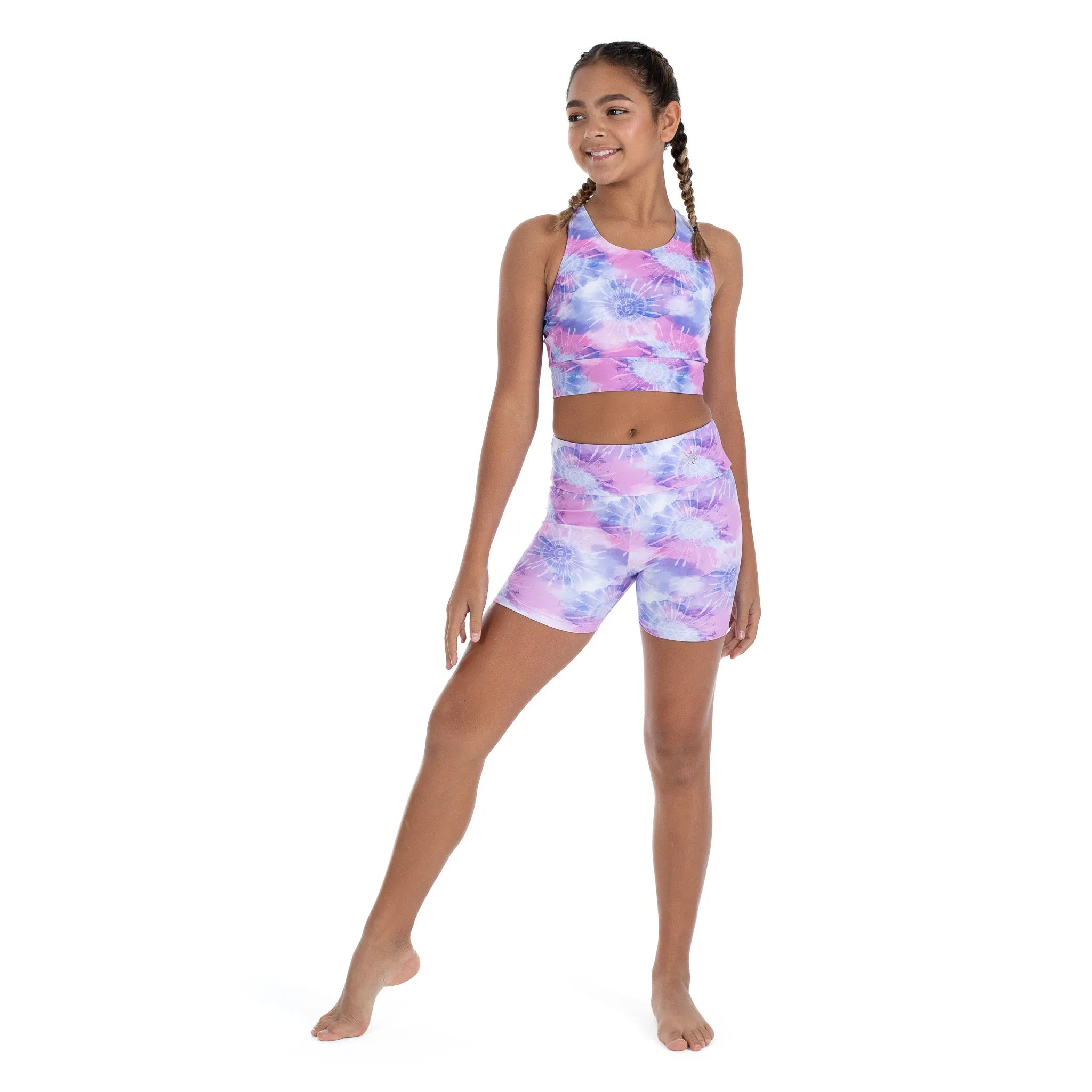 Nicole: Midi Length Bike Shorts in Dye to Match Print