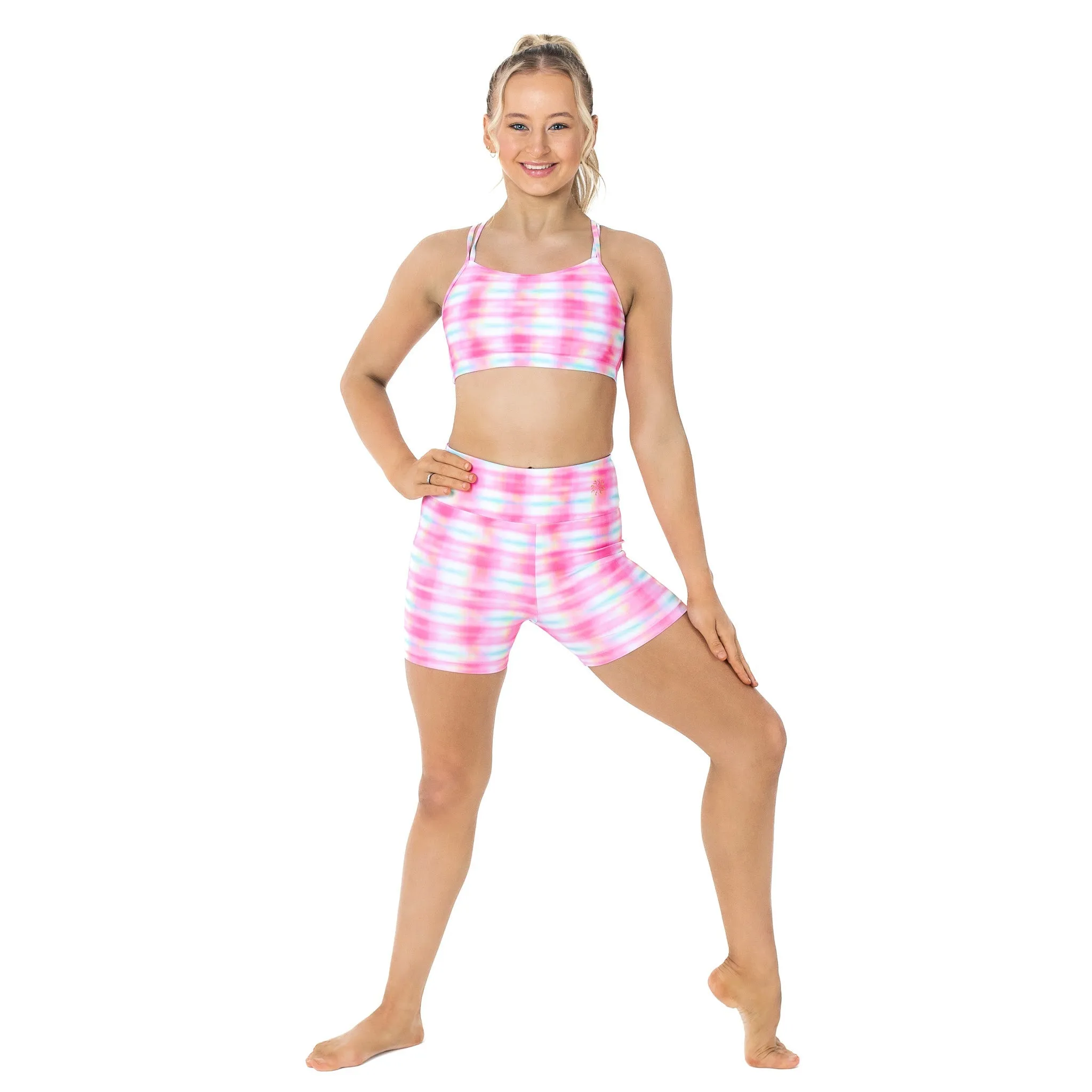 Nicole: Midi Length Bike Shorts in Picnic in Pink Print