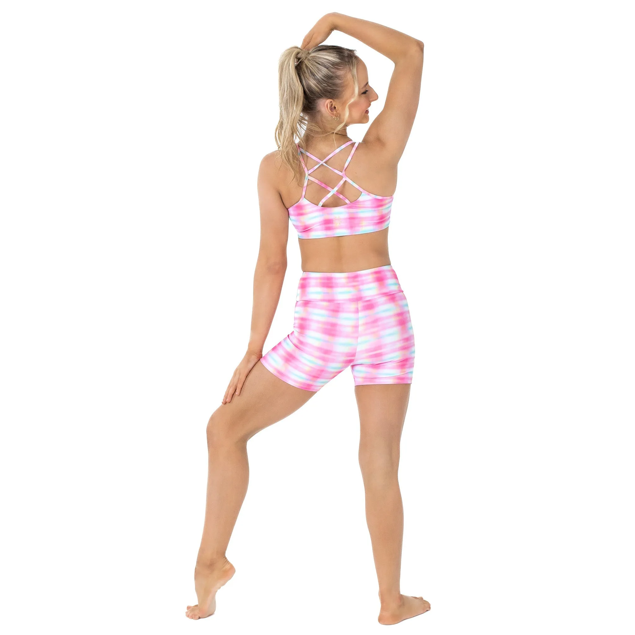 Nicole: Midi Length Bike Shorts in Picnic in Pink Print