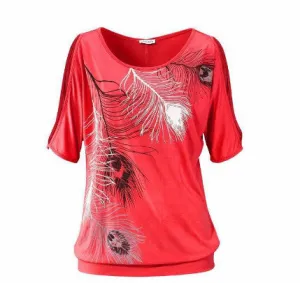 Off shoulder loose fit feather top