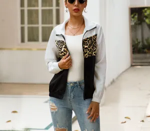 Original Design Fashion Contrast Color Leopard Stitching Jacket Jacket Windbreaker Jacket