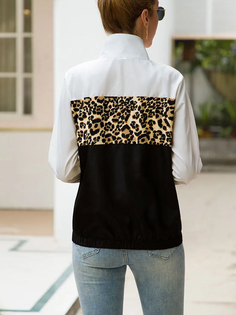 Original Design Fashion Contrast Color Leopard Stitching Jacket Jacket Windbreaker Jacket