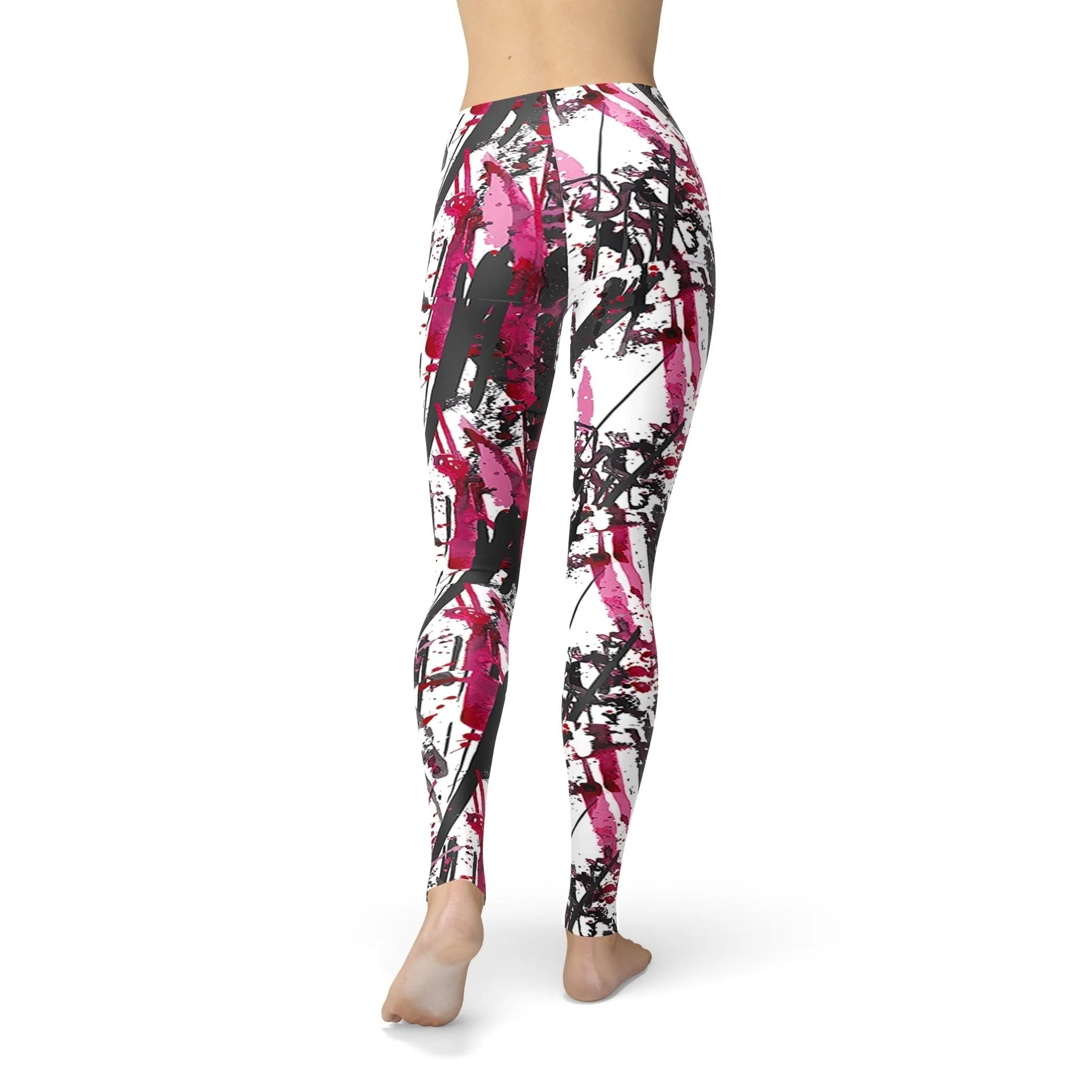 Pink & Grey Brushstroke Print Leggings