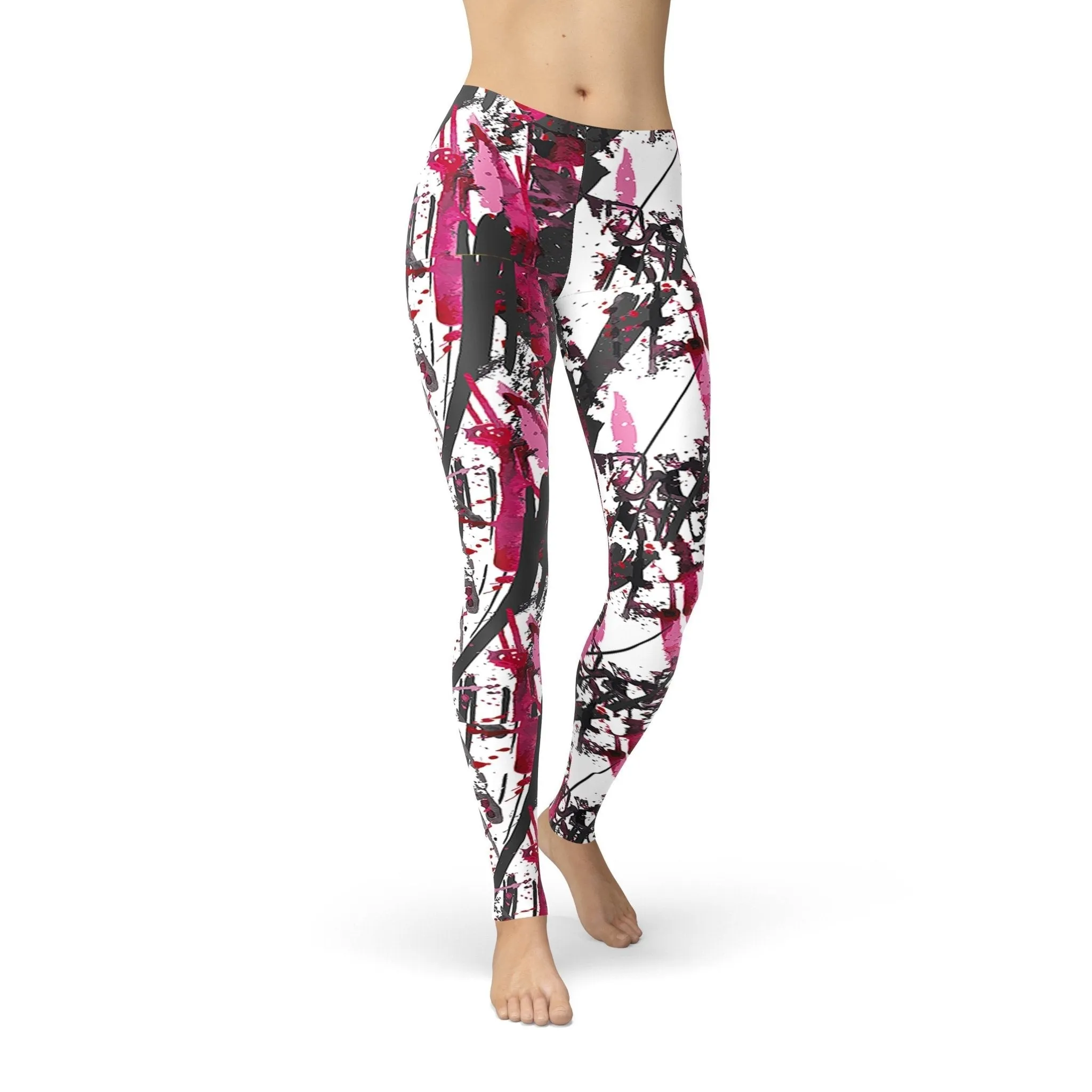 Pink & Grey Brushstroke Print Leggings