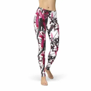 Pink & Grey Brushstroke Print Leggings