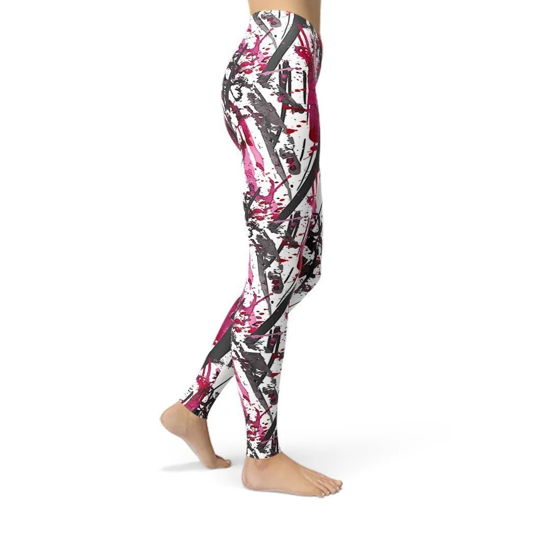 Pink & Grey Brushstroke Print Leggings