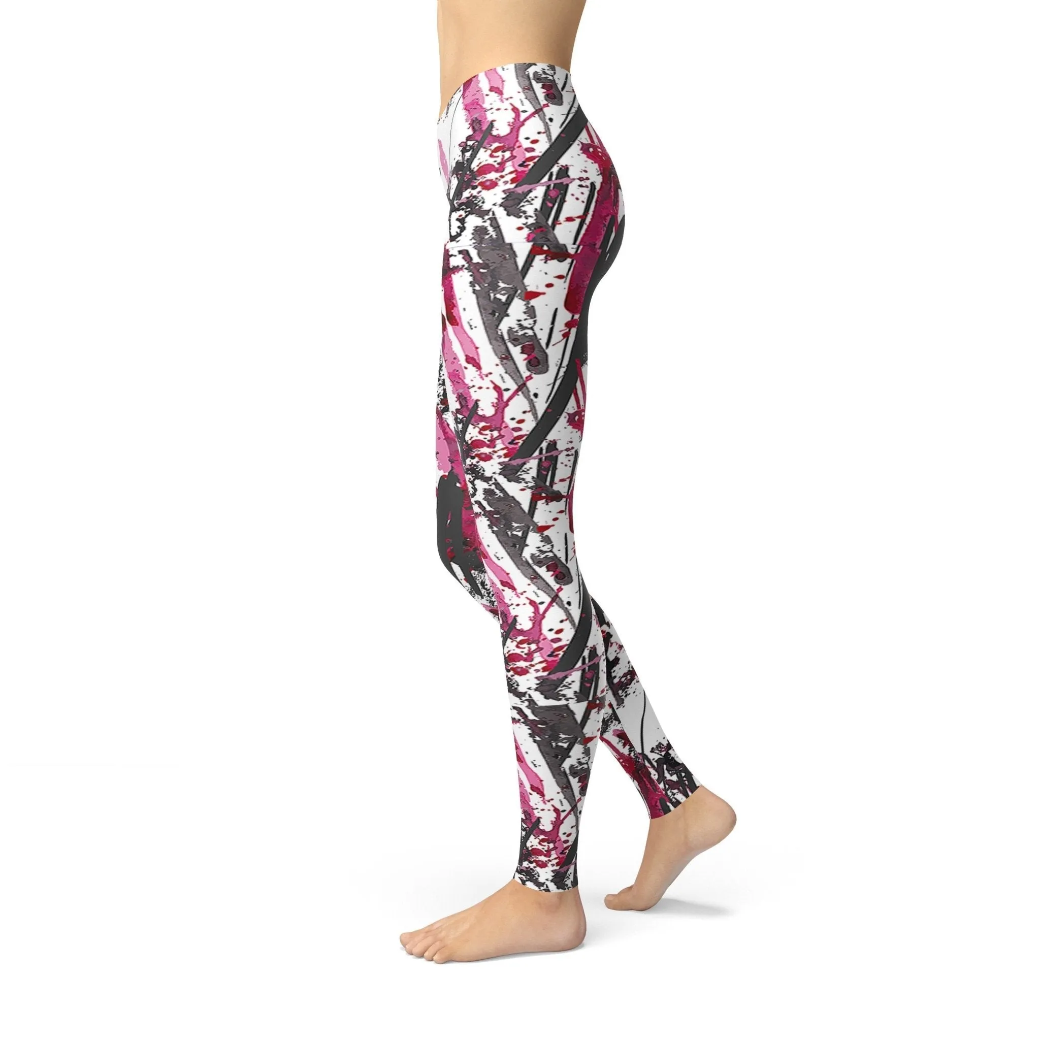 Pink & Grey Brushstroke Print Leggings