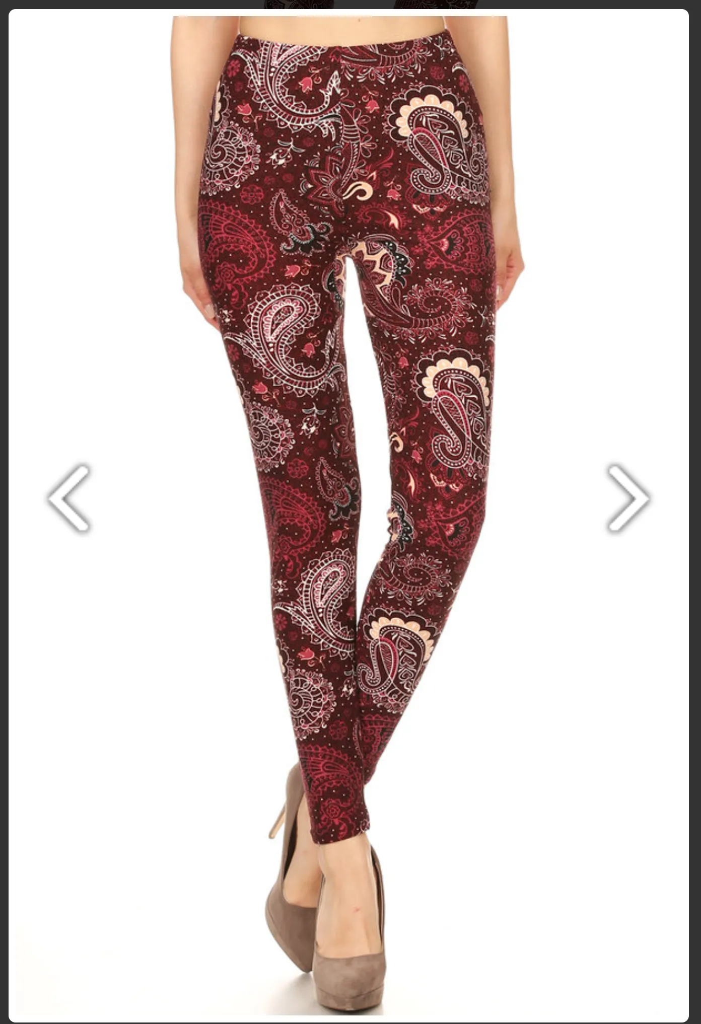 Plus Size Burgandy & Creme Paisley Swirl Print Leggings
