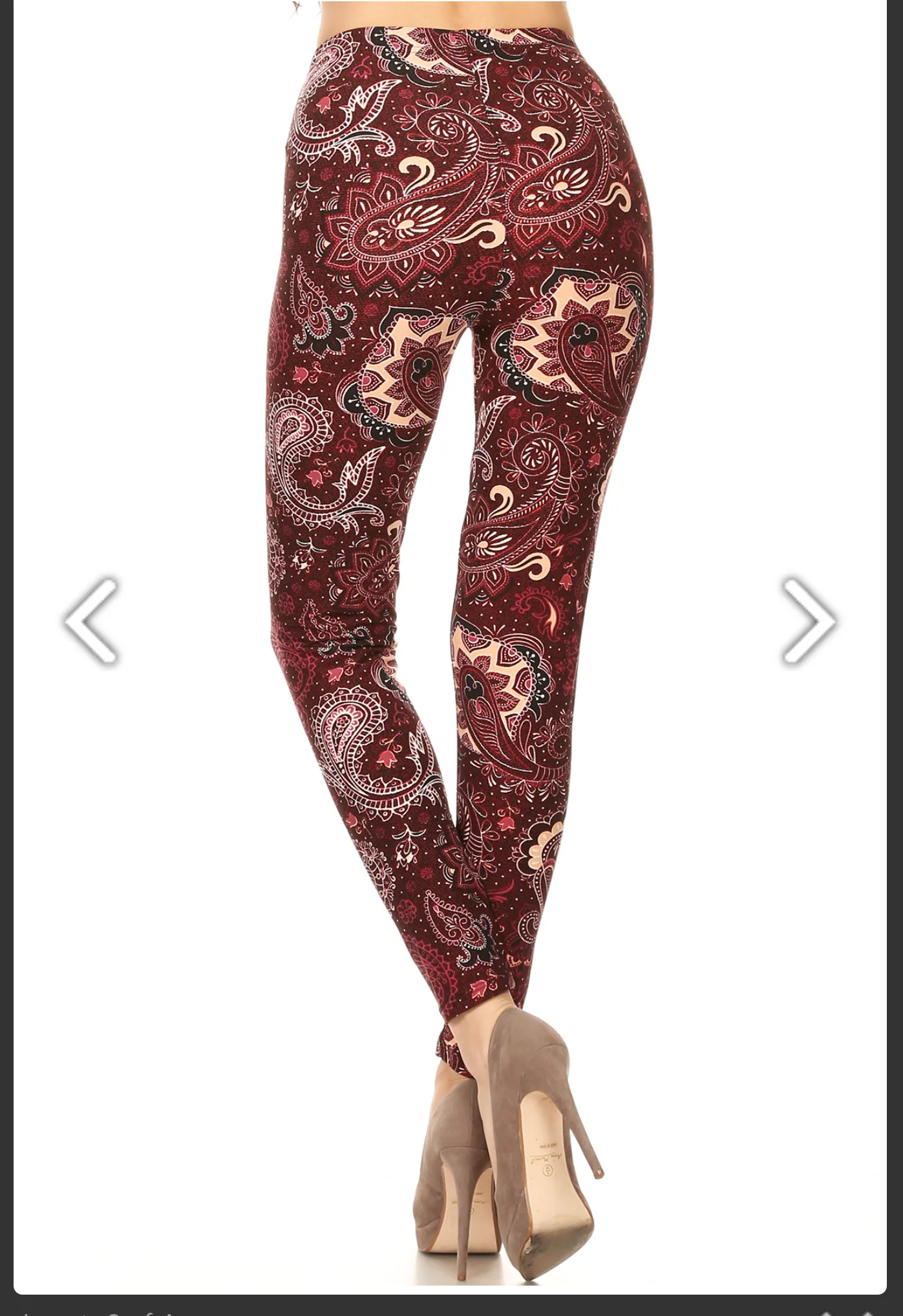 Plus Size Burgandy & Creme Paisley Swirl Print Leggings