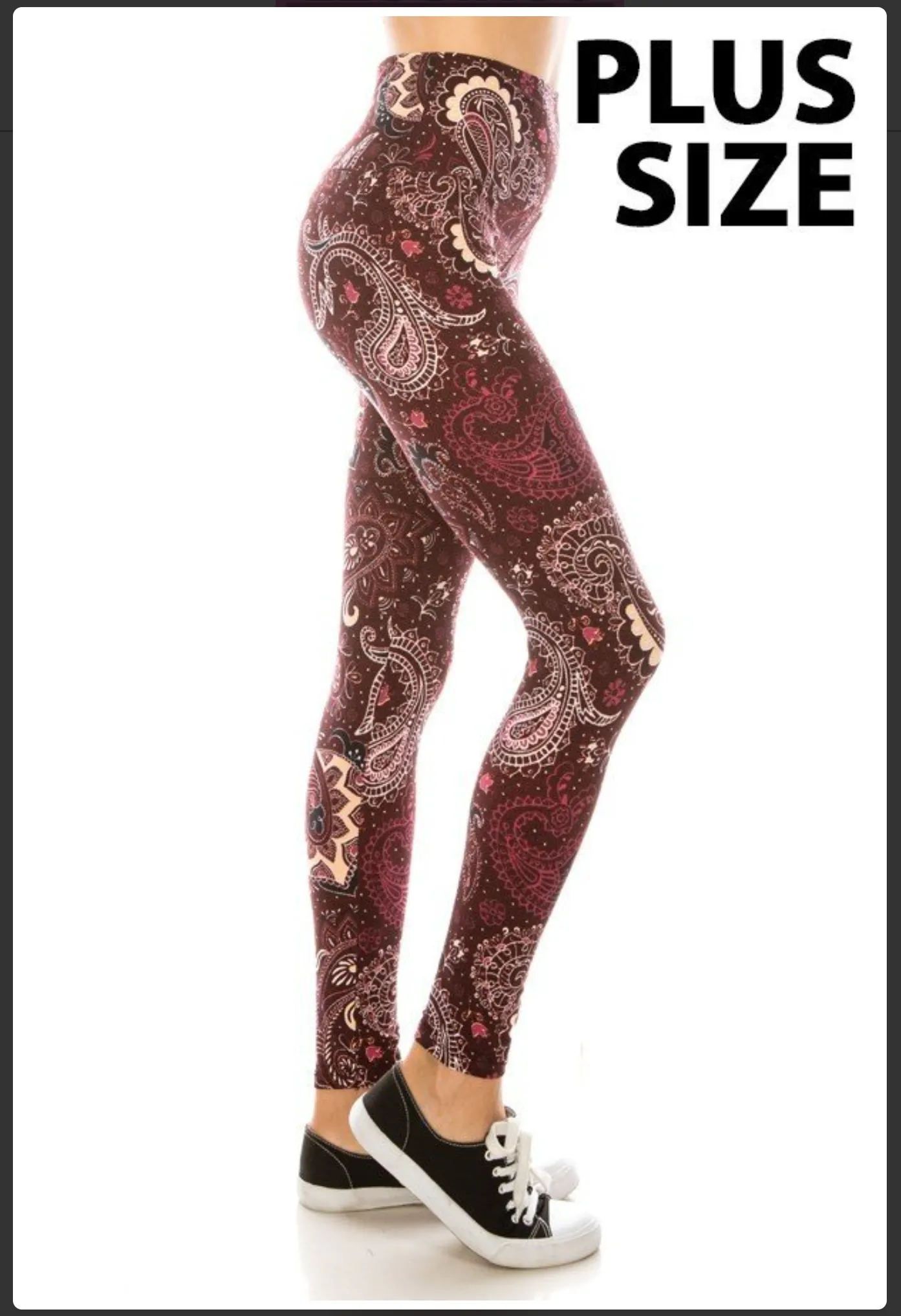 Plus Size Burgandy & Creme Paisley Swirl Print Leggings