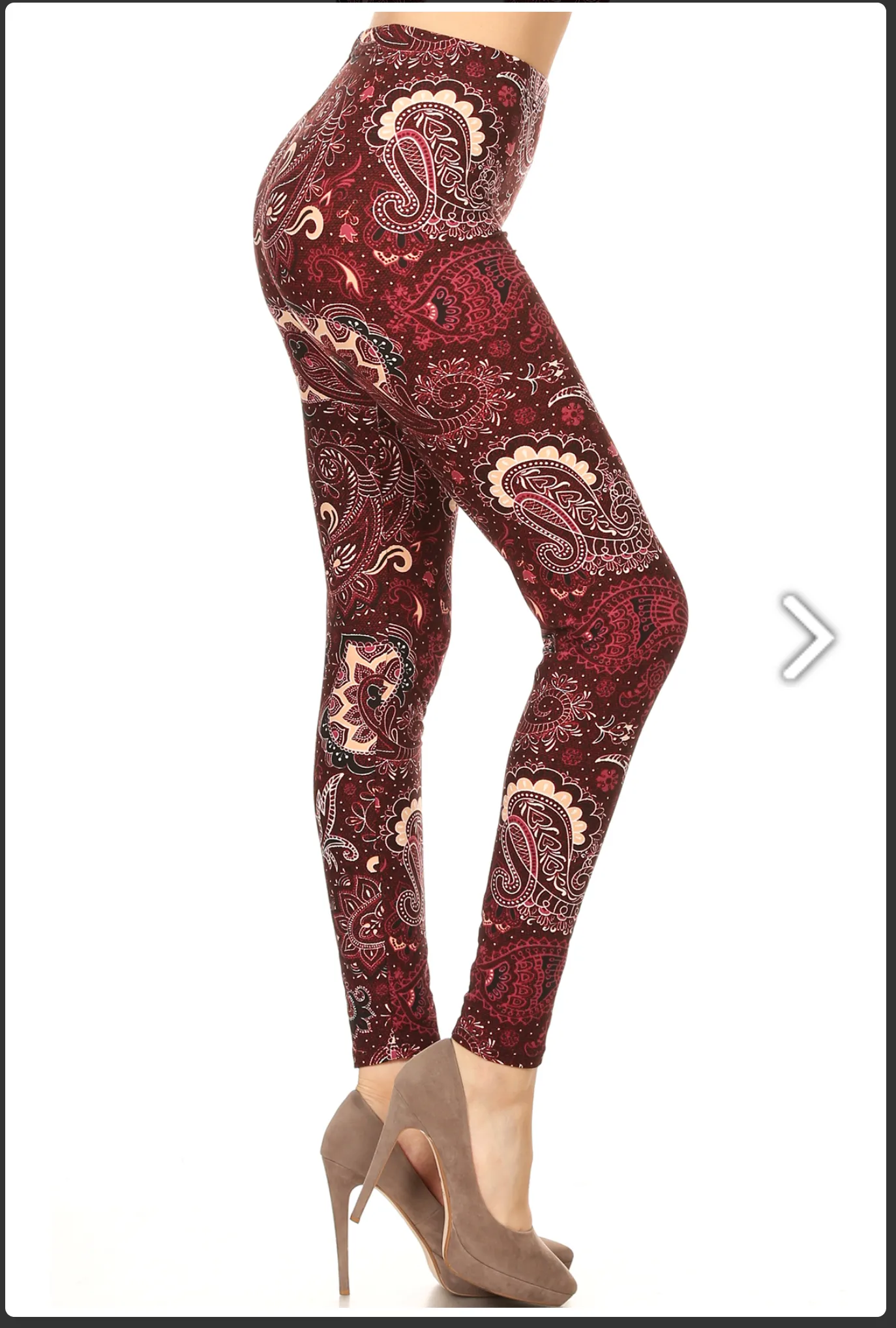 Plus Size Burgandy & Creme Paisley Swirl Print Leggings