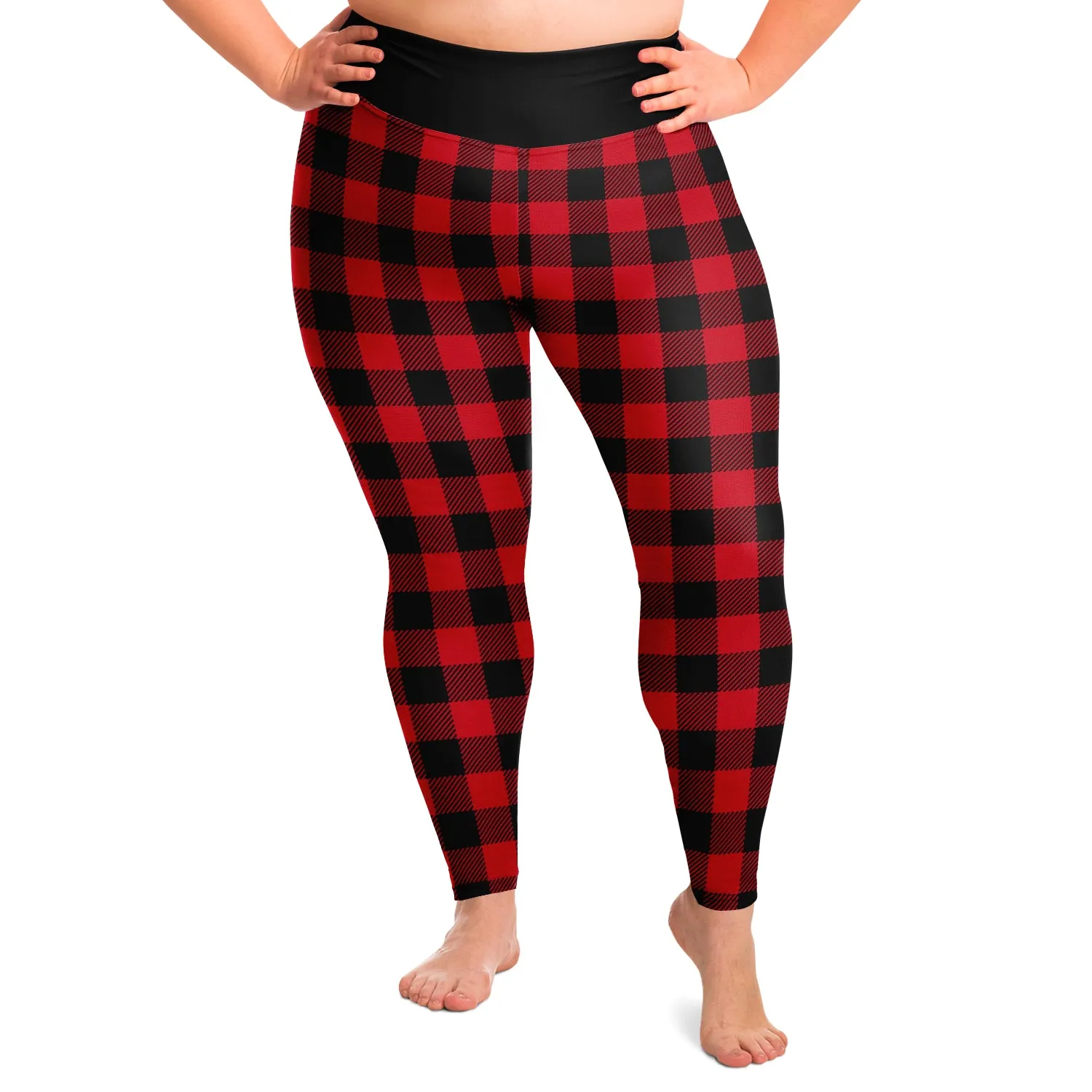 Red and Black Buffalo Plaid Plus Size Leggings 2X-6X Squat Proof