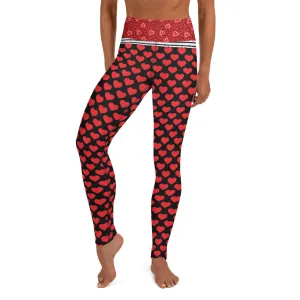 Red Hearts on Black - Yoga Leggings