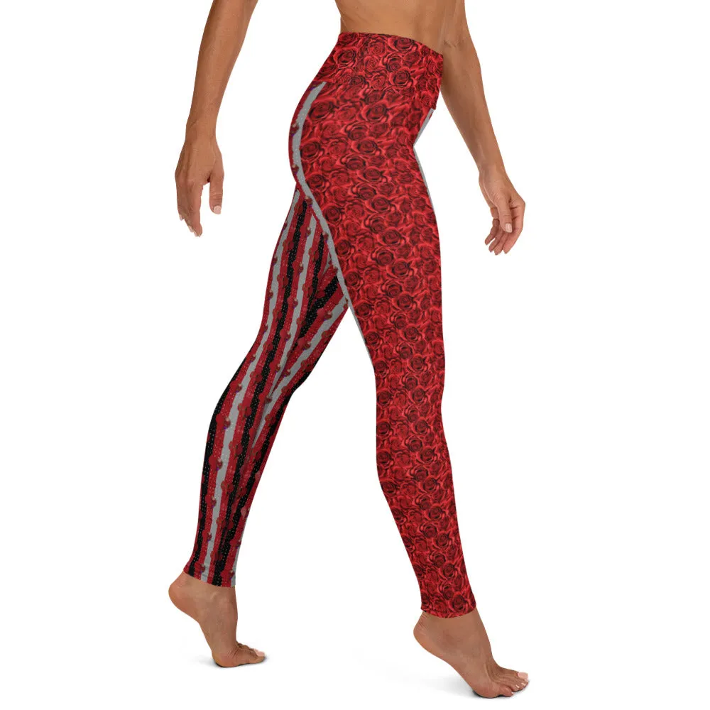 Red Roses and Hearts - Yoga Leggings