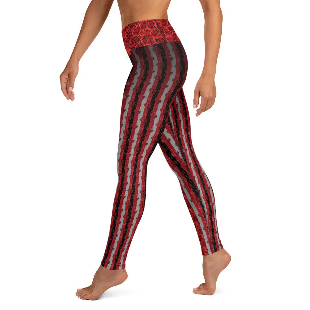 Red Roses and Hearts - Yoga Leggings