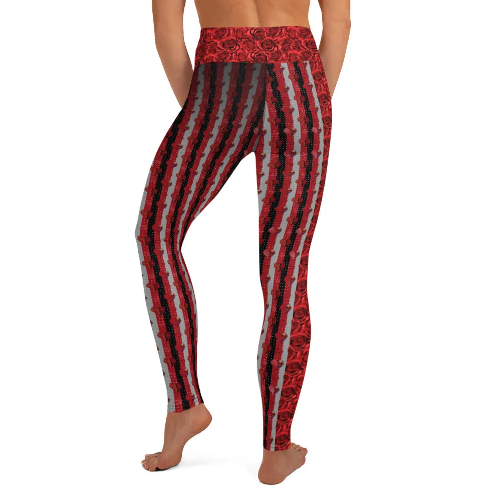 Red Roses and Hearts - Yoga Leggings